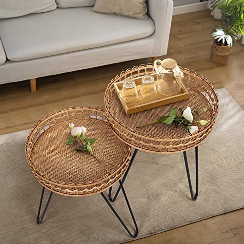Cane Wicker Bamboo Round Center Table